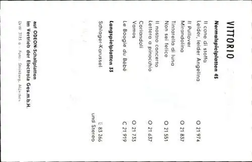 Ak Sänger Vittorio, Portrait, Autogramm