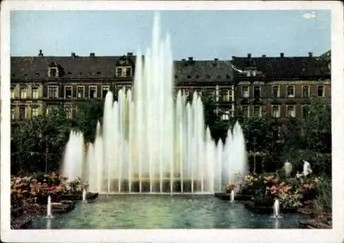 Ak Chemnitz in Sachsen, Schlossteichanlage, Springbrunnen