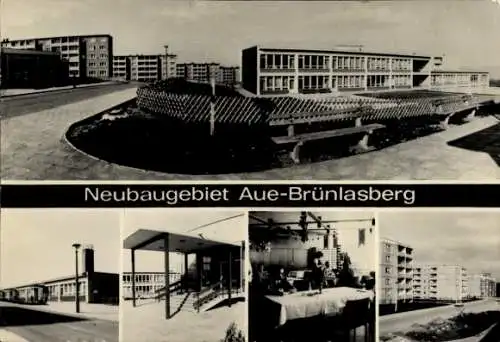 Ak Brünlasberg Aue im Erzgebirge Sachsen, Neubaugebiet, Dienstleistungsgebäude