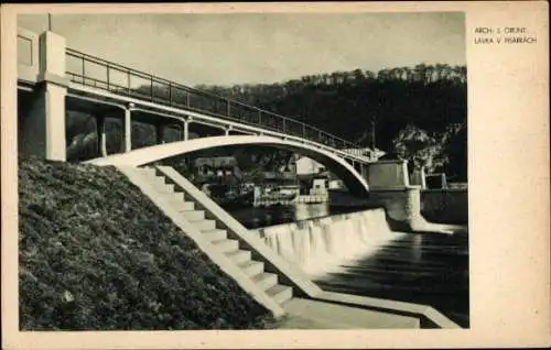 Ak Brno Brünn Südmähren ?, Brücke und Wehr, Arch. Jaroslav Grunt