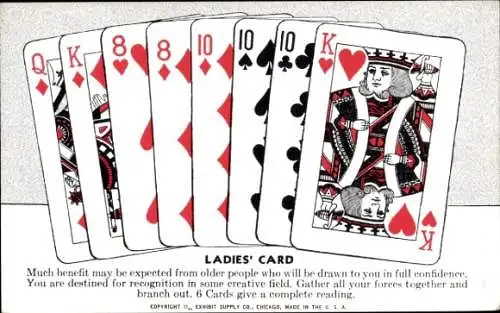 Ak Ladies' Card, Kartenlegen, Kartomantie, Wahrsagung, Suicide King