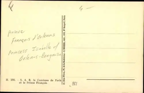 Ak Comtesse de Paris, Isabelle d’Orléans Bragance, Prince Francois