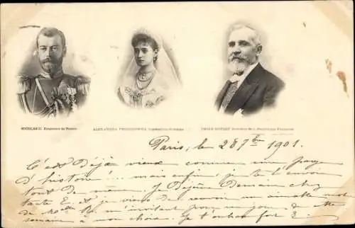 Ak Präsident Émile Loubet, Zar Nikolaus II., Alexandra Fjodorowna, Alix von Hessen-Darmstadt