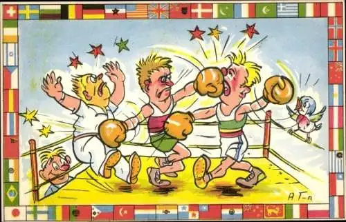 Künstler Ak Boxen, Boxkampf, Boxer, Olympische Sommerspiele Helsinki 1952