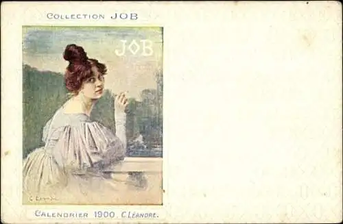 Künstler Ak Leandre, C., Collection Job, Rauchende Frau, Zigarettenreklame, Kalender 1900