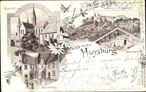 Litho Huy am Harz, Huysburg von der Teufelskanzel gesehen, Klosterkirche, Klosterhof