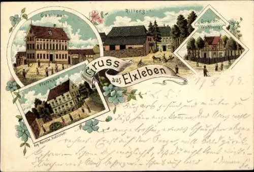 Litho Elxleben Ilm Kreis Thüringen, Gasthaus, Rittergut, Doktorwohnung, Pfarrhaus