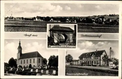 Ak Radzimów Bellmannsdorf Niederschlesien, Totale, Kirche, Kriegerdenkmal, Genossenschaftsmolkerei