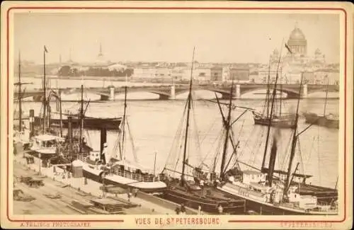 Kabinett Foto Sankt Petersburg Russland, Teilansicht der Stadt, Hafen, Schiffe