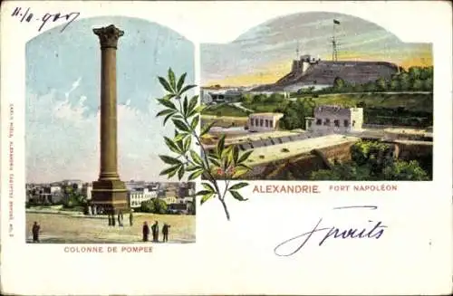 Ak Alexandria Ägypten, Fort Napoleon, Pompeiussäule