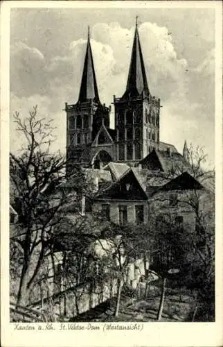 Ak Xanten am Niederrhein, St. Viktorsdom, Westansicht im Winter