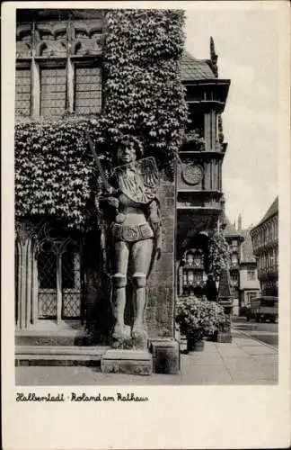 Ak Halberstadt am Harz, Rathaus, Roland