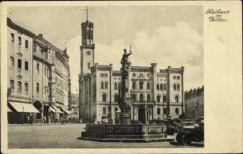 Ak Zittau in Sachsen, Rathaus, Roland-Brunnen