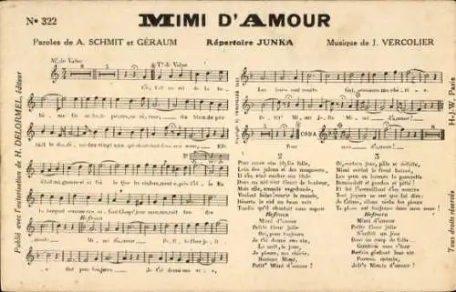 Lied Ak Mimi D'Amour, Répertoire Junka, A. Schmit, Géraum, J. Vercolier