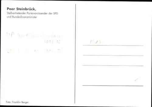 Ak Politiker Peer Steinbrück, Ehemaliger Deutscher Bundesminister für Finanzen, Portrait, Autogramm