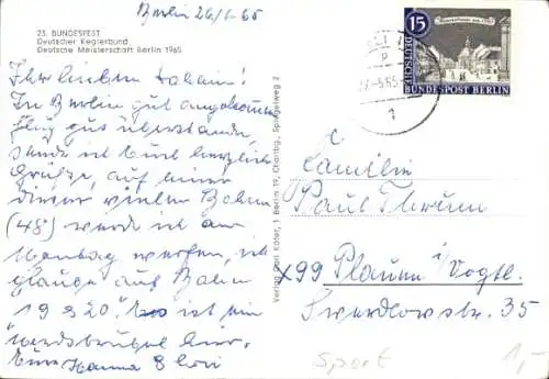 Ak Berlin, 23. Bundesfest Deutscher Keglerbund, Deutsche Meisterschaft 1965, Halle, Innenansicht