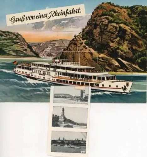 Leporello Ak Gruß von einer Rheinfahrt, Rheindampfer, Loreley