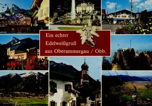 Material Ak Oberammergau in Oberbayern, Edelweiß, Springbrunnen, Seilbahn