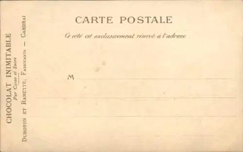 Ak Reklame, Chicoree a la Menagere, Chocolat Duroyon et Ramette, Cambrai