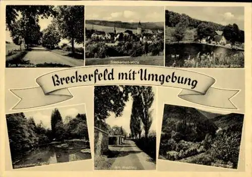 Ak Breckerfeld im Sauerland Westfalen, Reckhammer Teich, Panorama, Zum Wengeberg, Mühle