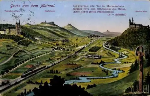 Ak Bad Staffelstein am Main Oberfranken, Staffelberg, Maintal, Spruch Scheffel, Vierzehnheiligen