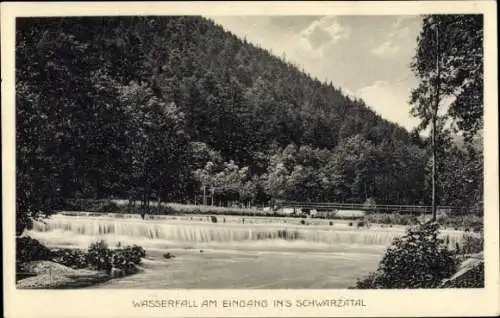 Ak Bad Blankenburg in Thüringen, Wasserfall am Eingang ins Schwarzatal