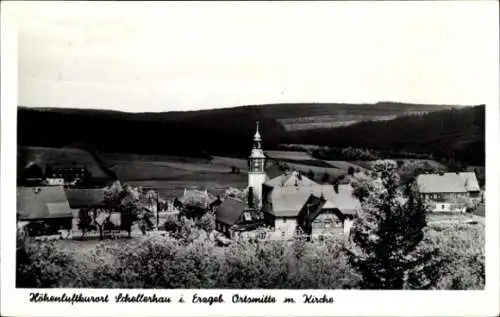 Ak Schellerhau Altenberg im Erzgebirge, Ortsmitte, Kirche