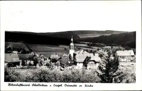 Ak Schellerhau Altenberg im Erzgebirge, Ortsmitte, Kirche