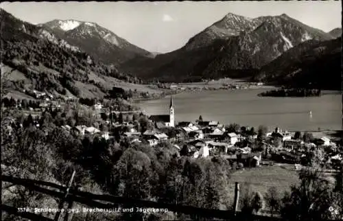 Ak Schliersee in Oberbayern, Totalansicht, Brecherspitz, Jägerskamp