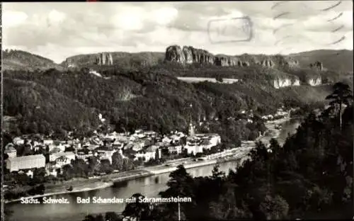 Ak Bad Schandau Sächsische Schweiz, Totalansicht, Schrammsteine