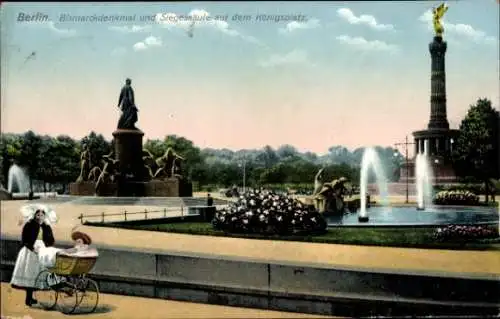 Ak Berlin Tiergarten, Siegessäule, Königsplatz, Bismarckdenkmal, Springbrunnen