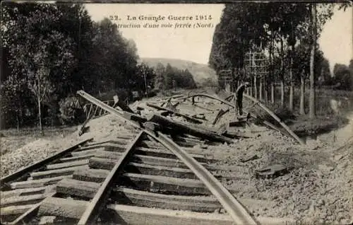 Ak Nord, Destruction d'une voie ferree, La Grande Guerre 1914