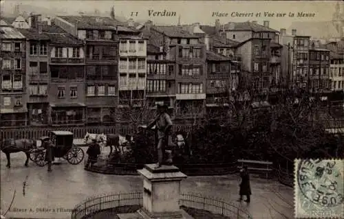 Ak Verdun Meuse, Place Chevert et Vue sur la Meuse, Kutsche