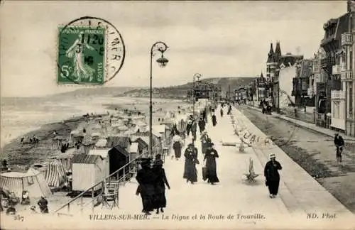 Ak Villers sur Mer Calvados, Digue, Route de Trouville