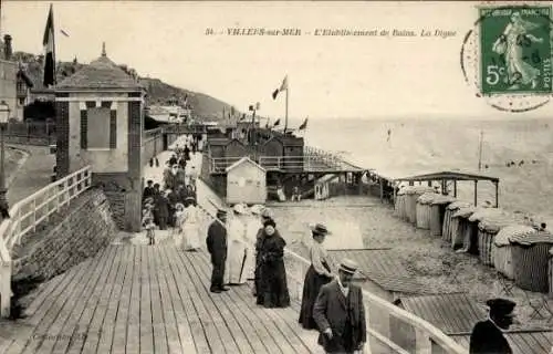 Ak Villers sur Mer Calvados, l'Etablissement de Bains, Digue