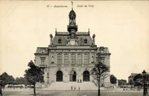 Ak Asnières sur Seine Hauts-de-Seine, Rathaus, Turmuhr