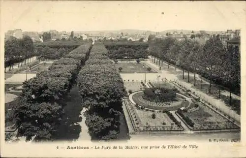 Ak Asnières sur Seine Hauts-de-Seine, Parc de la Mairie, Blick vom Rathaus