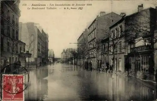 Ak Asnières sur Seine Hauts-de-Seine, Hochwasser Januar 1910, Boulevard Voltaire