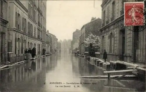 Ak Asnières sur Seine Hauts-de-Seine, Hochwasser Januar 1910, Rue Daniel