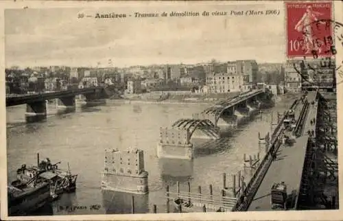 Ak Asnières sur Seine Hauts-de-Seine, Travaux de demolition du vieux Pont März 1906