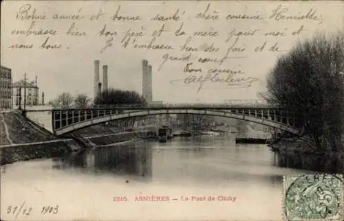 Ak Asnières sur Seine Hauts-de-Seine, Pont de Clichy, Schornsteine