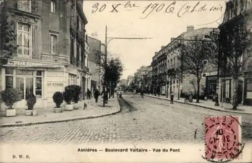 Ak Asnières sur Seine Hauts-de-Seine, Boulevard Voltaire, Vue du Pont