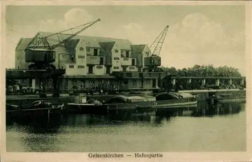 Ak Gelsenkirchen im Ruhrgebiet, Hafen, Schiffe, Kran