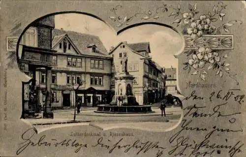 Passepartout Ak Nordhausen am Harz, Lutherdenkmal, Riesenhaus