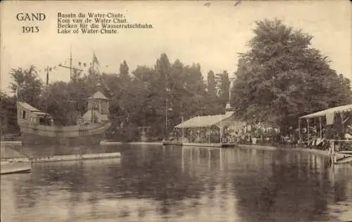 Ak Gent Gent Ostflandern, Weltausstellung, Becken für die Wasserrutschbahn