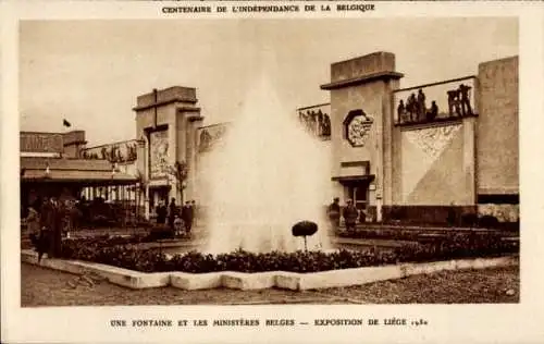 Ak Liège Lüttich Wallonien, Ausstellung 1930, Brunnen, Belgische Ministerien