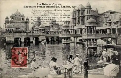 Ak London City, Französisch-Britische Ausstellung 1908, Schwanenboote