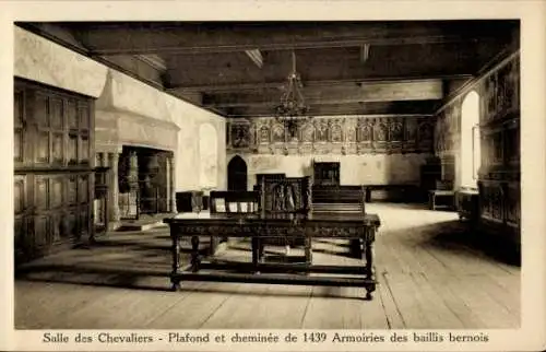 Ak Chillon Montreux Kanton Waadt, Schloss, Salle des Chevaliers Decke und Kamin