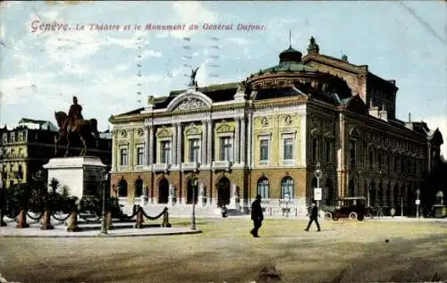 Ak Genève Genf Schweiz, Theater, General Dufour Denkmal