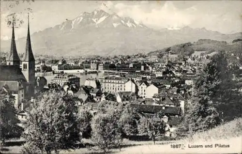 Ak Stadt Luzern Schweiz, Gesamtansicht, Pilatus